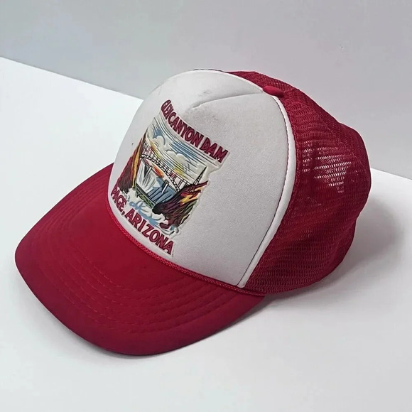 Vtg Glen Canyon Dam Page, AZ Adjustable Snapback Foam Trucker Hat/Cap Red/White - Picture 5 of 16
